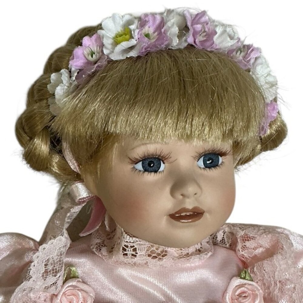 Vintage Ballerina Dancer Porcelain Doll 1990 Pink Satin Tutu Blonde Hair 14” - Picture 7 of 15